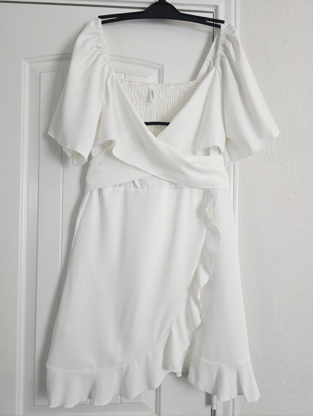 Dokotoo White Off Shoulder Ruffle Dress Tie Back Beach Summer Flowy
